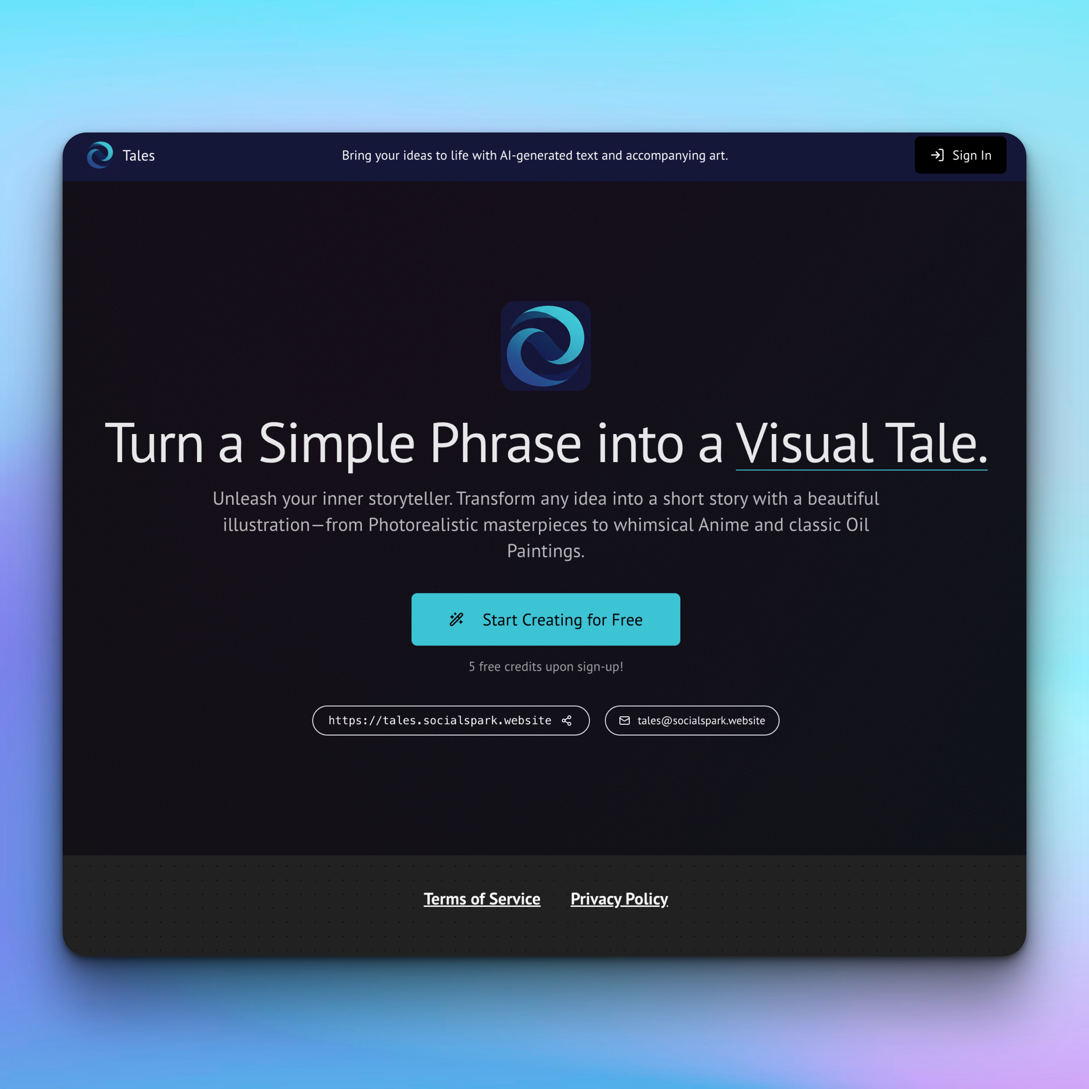 Screenshot of the Tales application